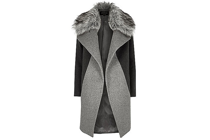 River Island Grey faux fur collar coat River Island Grey faux fur collar coat